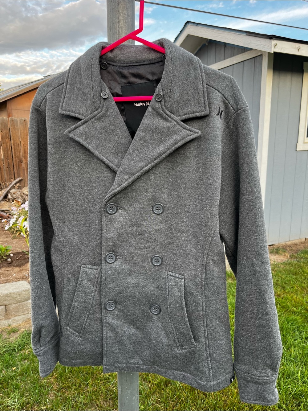 Hurley Women’s Small Gray Double Breasted Peacoat Jacket Cotton Blend